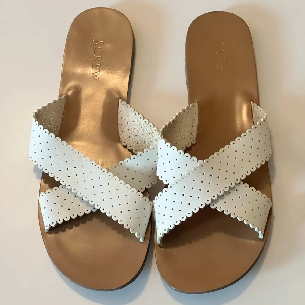 J. Crew White Leather Cross Strap Slide Sandals - Picture 3 of 8